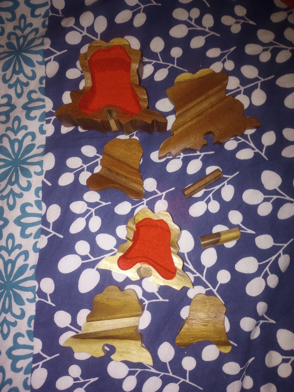 Two Handmade Puzzle Wooden Frog Trinket Boxes